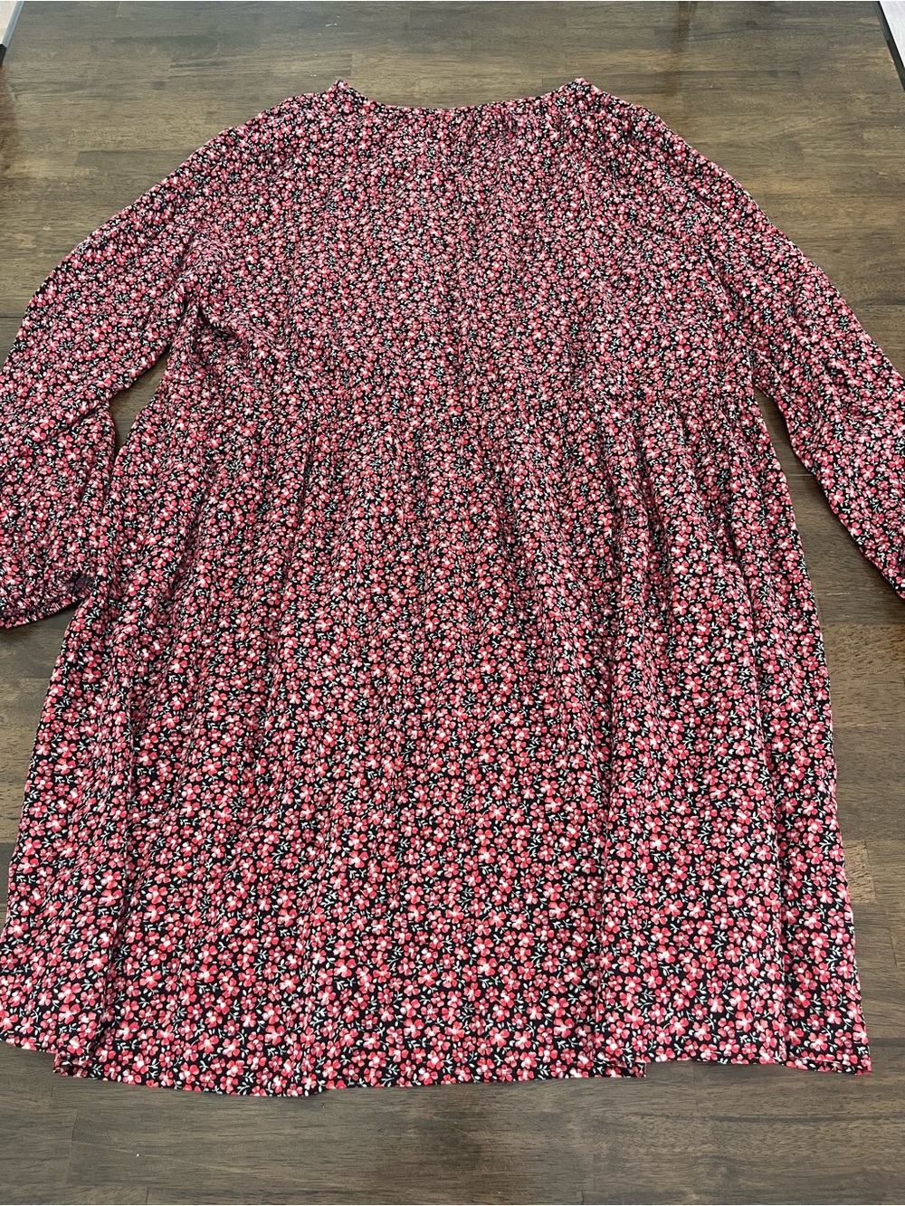 LOFT Black and Pink Floral Dress With Adjustable Ties and Buttons Flowy Large - Picture 8 of 9